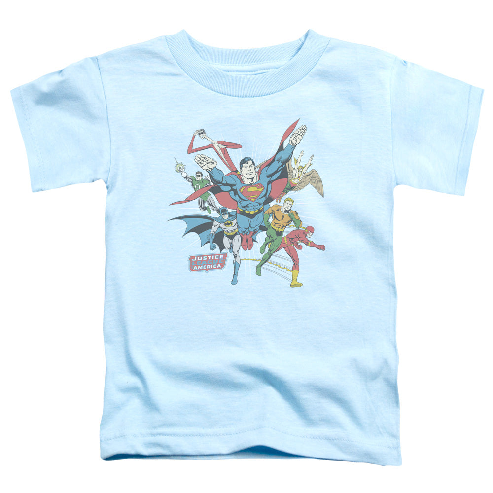 DC Comics Lead the Charge Toddler Kids Youth T Shirt Light Blue Officially Licensed