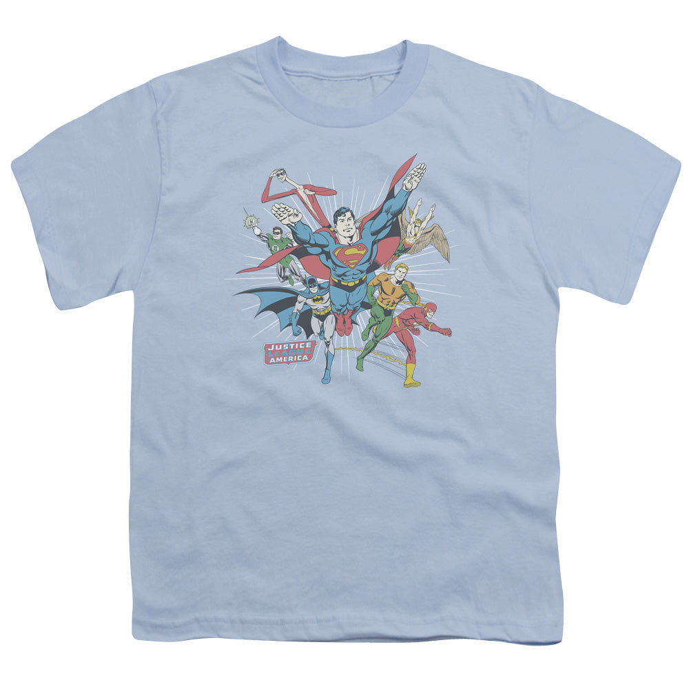 DC Comics Lead the Charge Kids Youth T Shirt Light Blue Officially Licensed