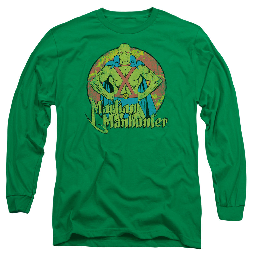 DC Comics Martian Manhunter Mens Long Sleeve Shirt Kelly Green Officially Licensed