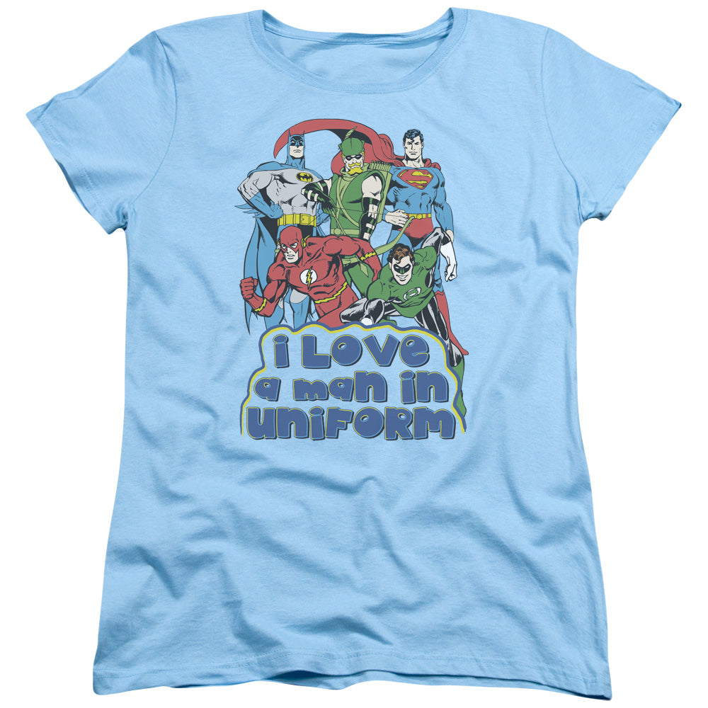 DC Comics I Love a Man in Uniform Womens T Shirt Light Blue Officially Licensed
