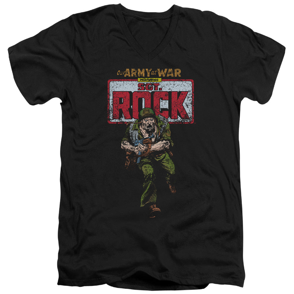 DC Comics Sgt Rock Mens Slim Fit V Neck T Shirt Black Officially Licensed