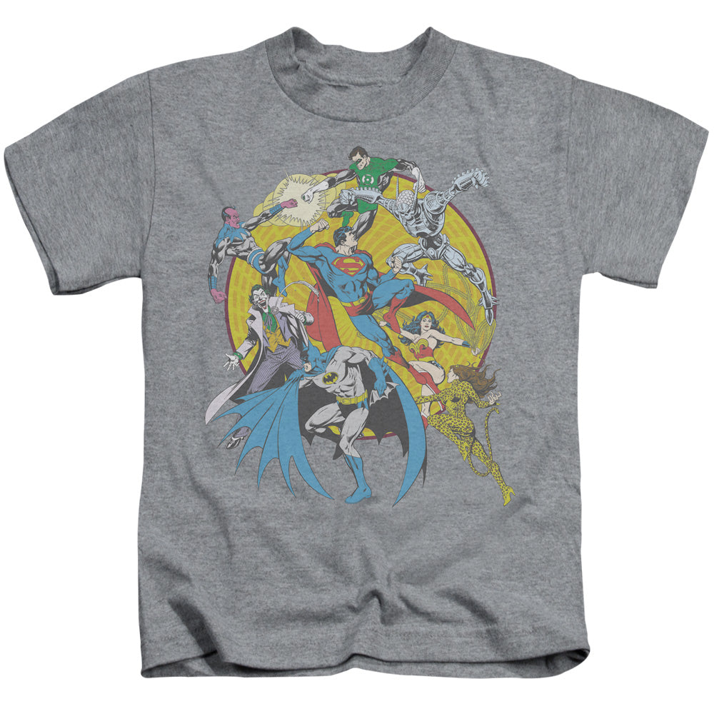DC Comics Spin Circle Fight Juvenile Kids Youth T Shirt Athletic Heather Officially Licensed