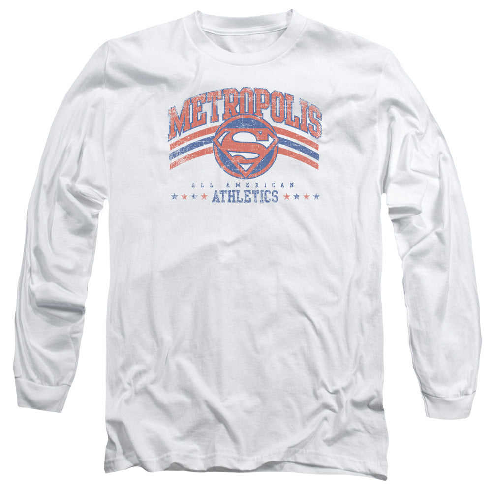 DC Comics Metropolis Athletics Mens Long Sleeve Shirt White Officially Licensed