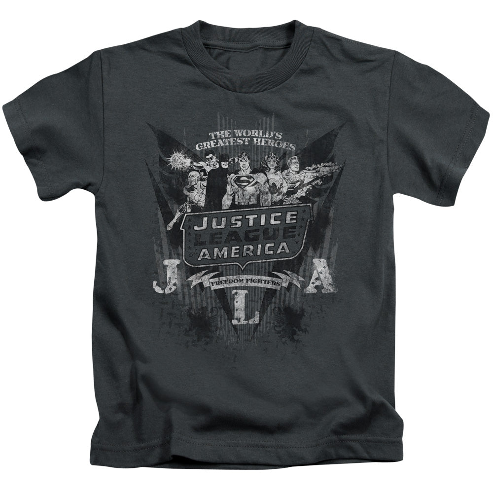DC Comics Greatest Heroes Juvenile Kids Youth T Shirt Charcoal Officially Licensed