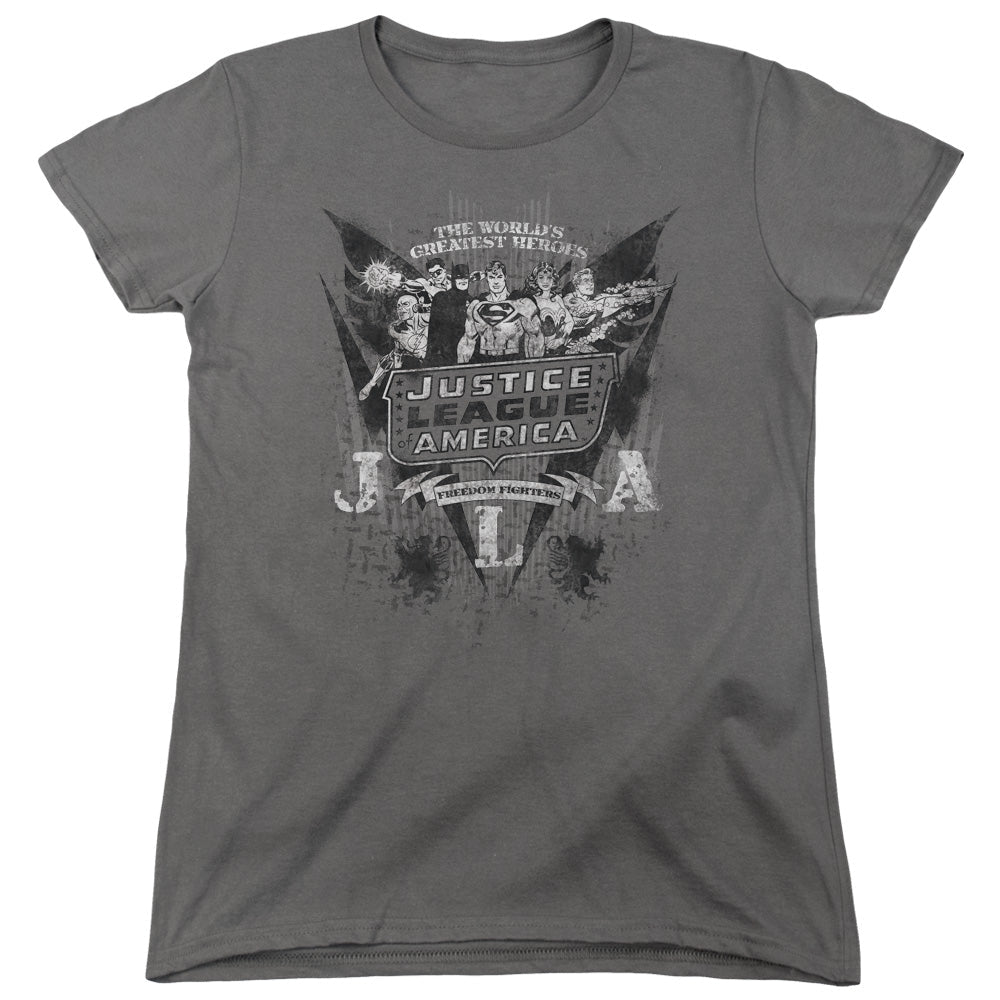 DC Comics Greatest Heroes Womens T Shirt Charcoal Officially Licensed