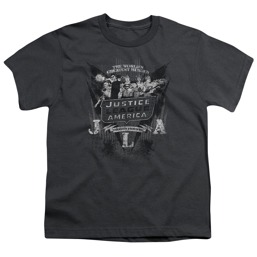 DC Comics Greatest Heroes Kids Youth T Shirt Charcoal Officially Licensed