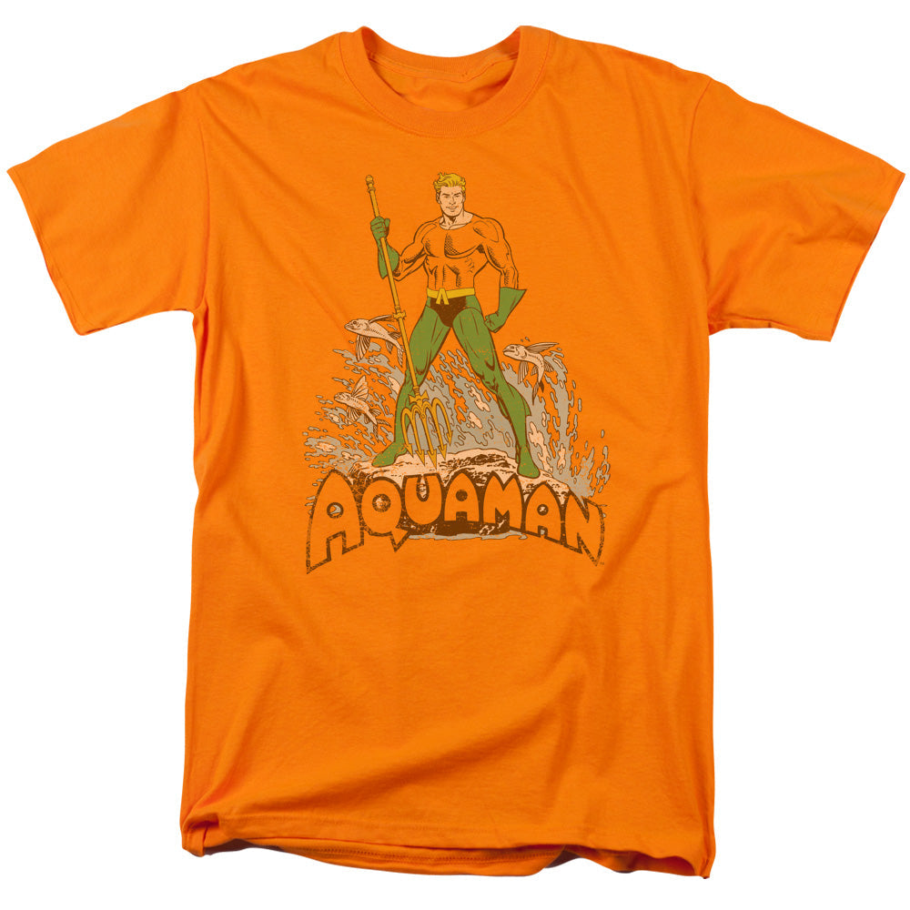 DC Comics Aquaman Distressed Mens T Shirt Orange Officially Licensed