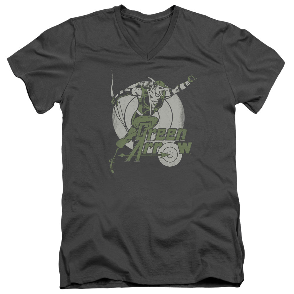 DC Comics Right on Target Mens Slim Fit V Neck T Shirt Charcoal Officially Licensed