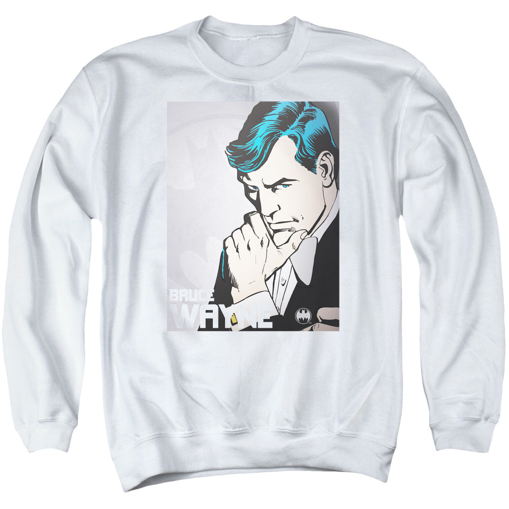 DC Comics Bruce Wayne Mens Crewneck Sweatshirt White Officially Licensed