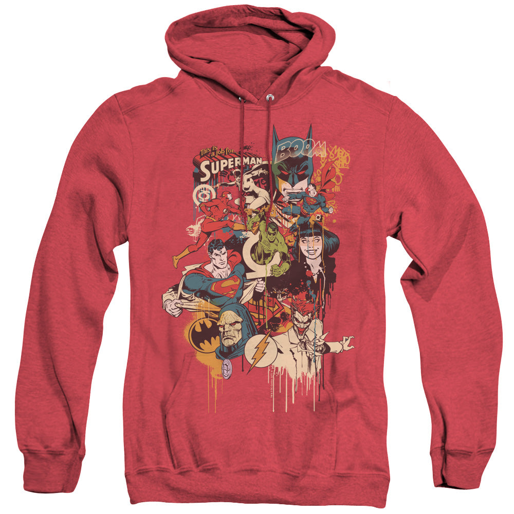 DC Comics Dripping Characters Heather Mens Hoodie Red Officially Licensed