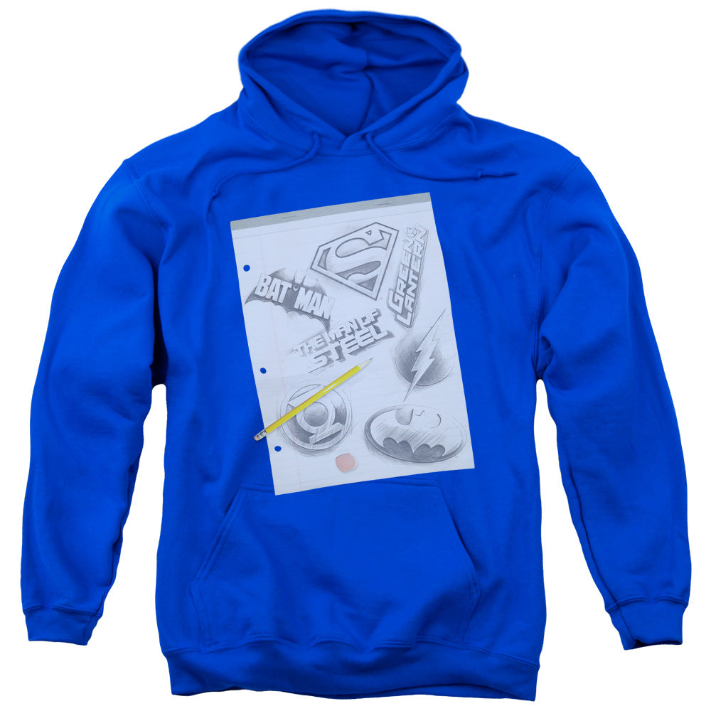 DC Comics Logo Note Paper Mens Hoodie Royal Blue Officially Licensed