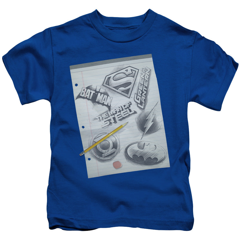 DC Comics Logo Note Paper Juvenile Kids Youth T Shirt Royal Blue Officially Licensed