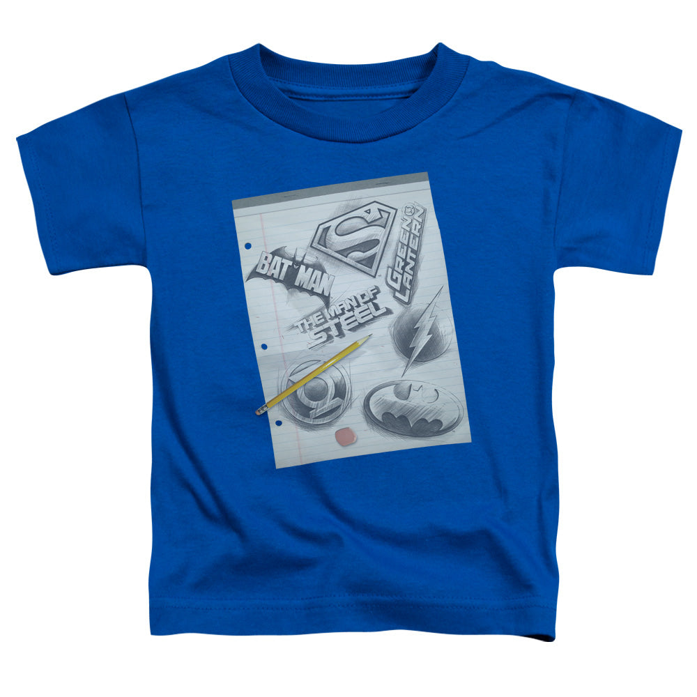 DC Comics Logo Note Paper Toddler Kids Youth T Shirt Royal Blue Officially Licensed