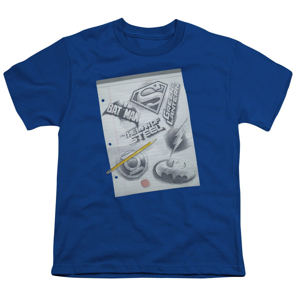 DC Comics Logo Note Paper Kids Youth T Shirt Royal Blue Officially Licensed