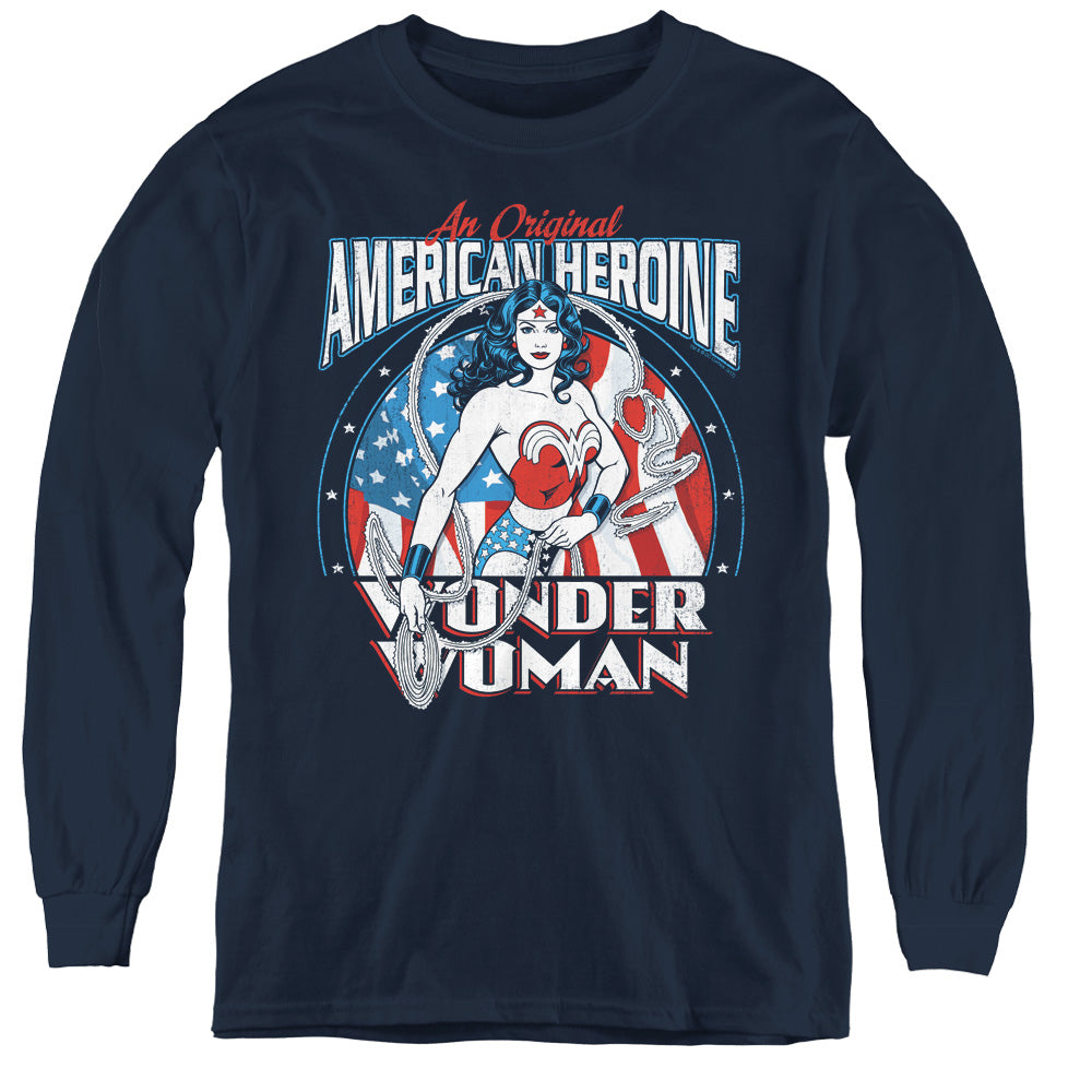 DC Comics American Heroine Long Sleeve Kids Youth T Shirt Navy Blue Officially Licensed
