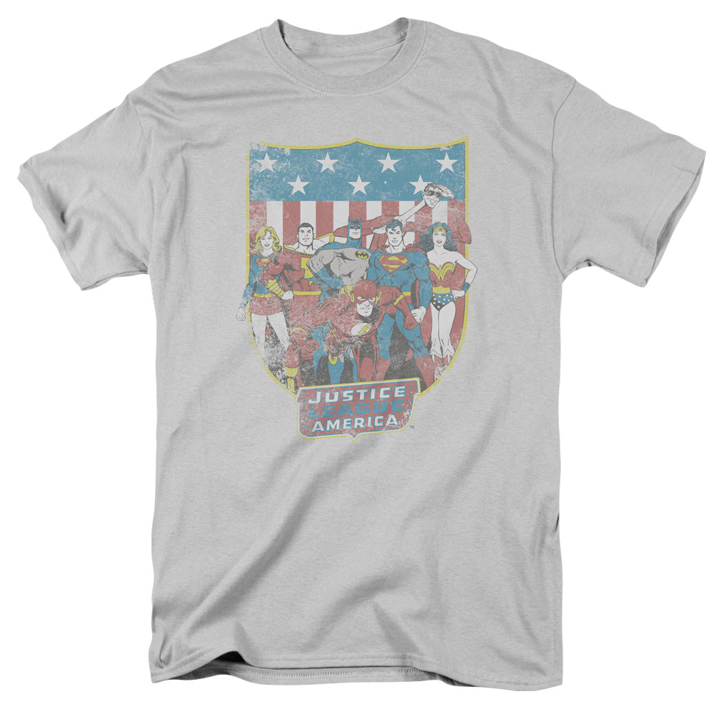 Dc Jla American Shield Mens T Shirt Silver Officially Licensed