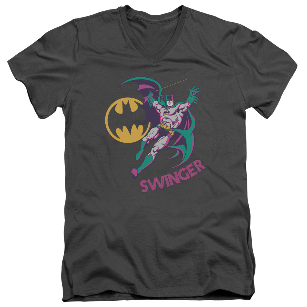 DC Comics Swinger Mens Slim Fit V Neck T Shirt Charcoal Officially Licensed