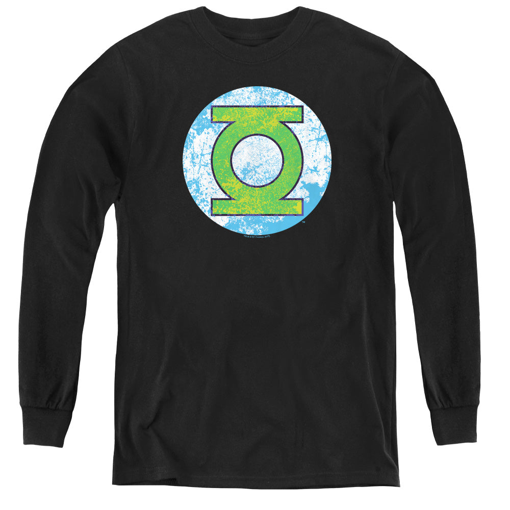 DC Comics Gl Neon Distress Logo Long Sleeve Kids Youth T Shirt Black Officially Licensed