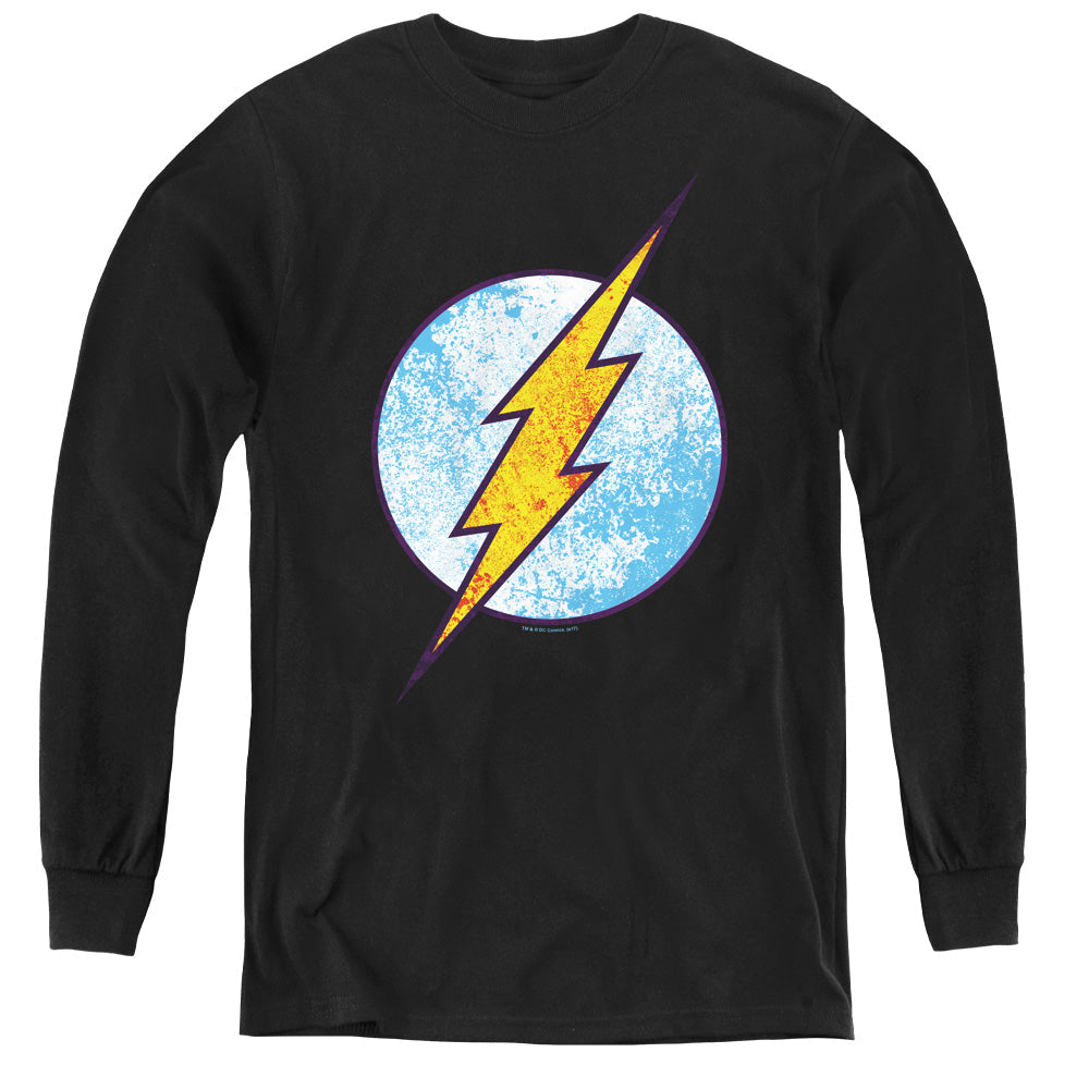 DC Comics Flash Flash Neon Distress Logo Long Sleeve Kids Youth T Shirt Black Officially Licensed