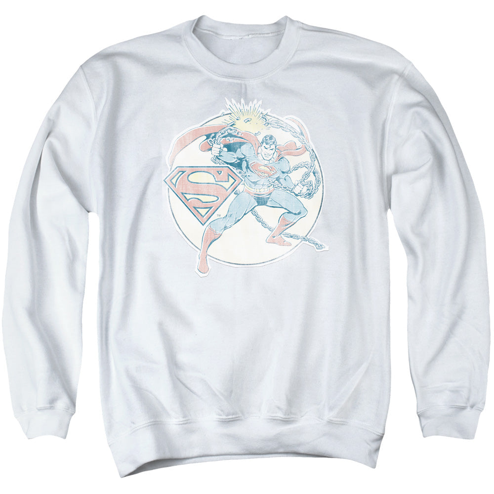 DC Comics Retro Superman Iron on Mens Crewneck Sweatshirt White Officially Licensed