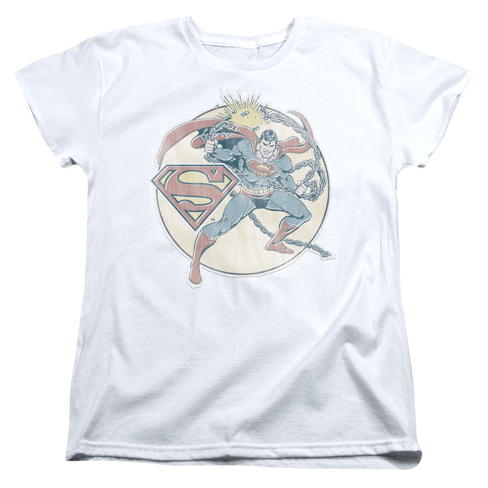 DC Comics Retro Superman Iron on Womens T Shirt White Officially Licensed