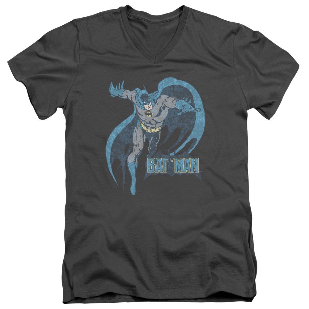DC Comics Desaturated Batman Mens Slim Fit V Neck T Shirt Charcoal Officially Licensed
