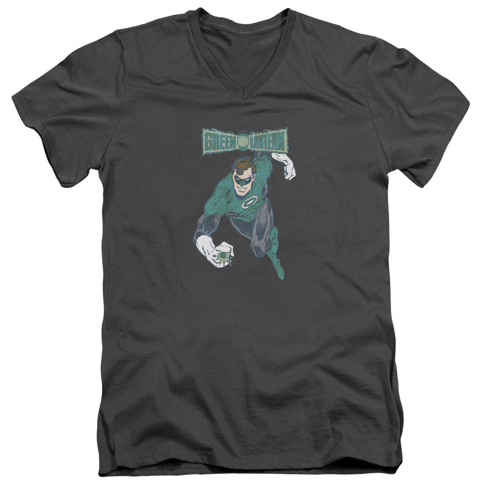 DC Comics Desaturated Green Lantern Mens Slim Fit V Neck T Shirt Charcoal Officially Licensed