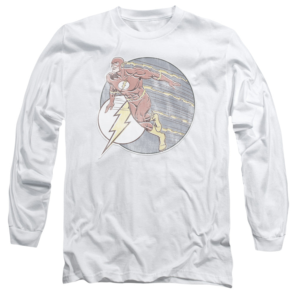 Dc Flash Retro Flash Iron On Mens Long Sleeve Shirt White Officially Licensed
