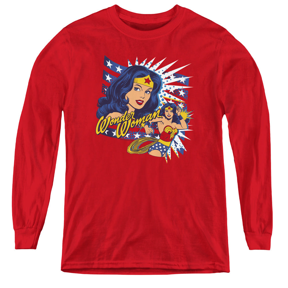 DC Comics Pop Art Wonder Long Sleeve Kids Youth T Shirt Red Officially Licensed