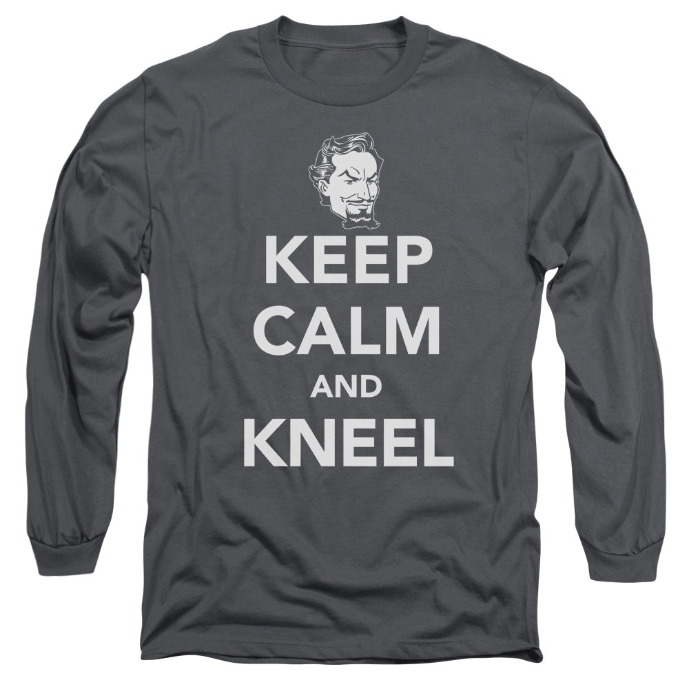 DC Comics Keep Calm and Kneel Mens Long Sleeve Shirt Charcoal Officially Licensed