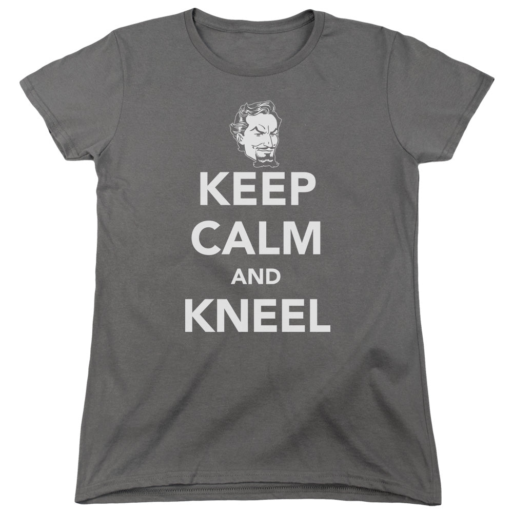 DC Comics Keep Calm and Kneel Womens T Shirt Charcoal Officially Licensed