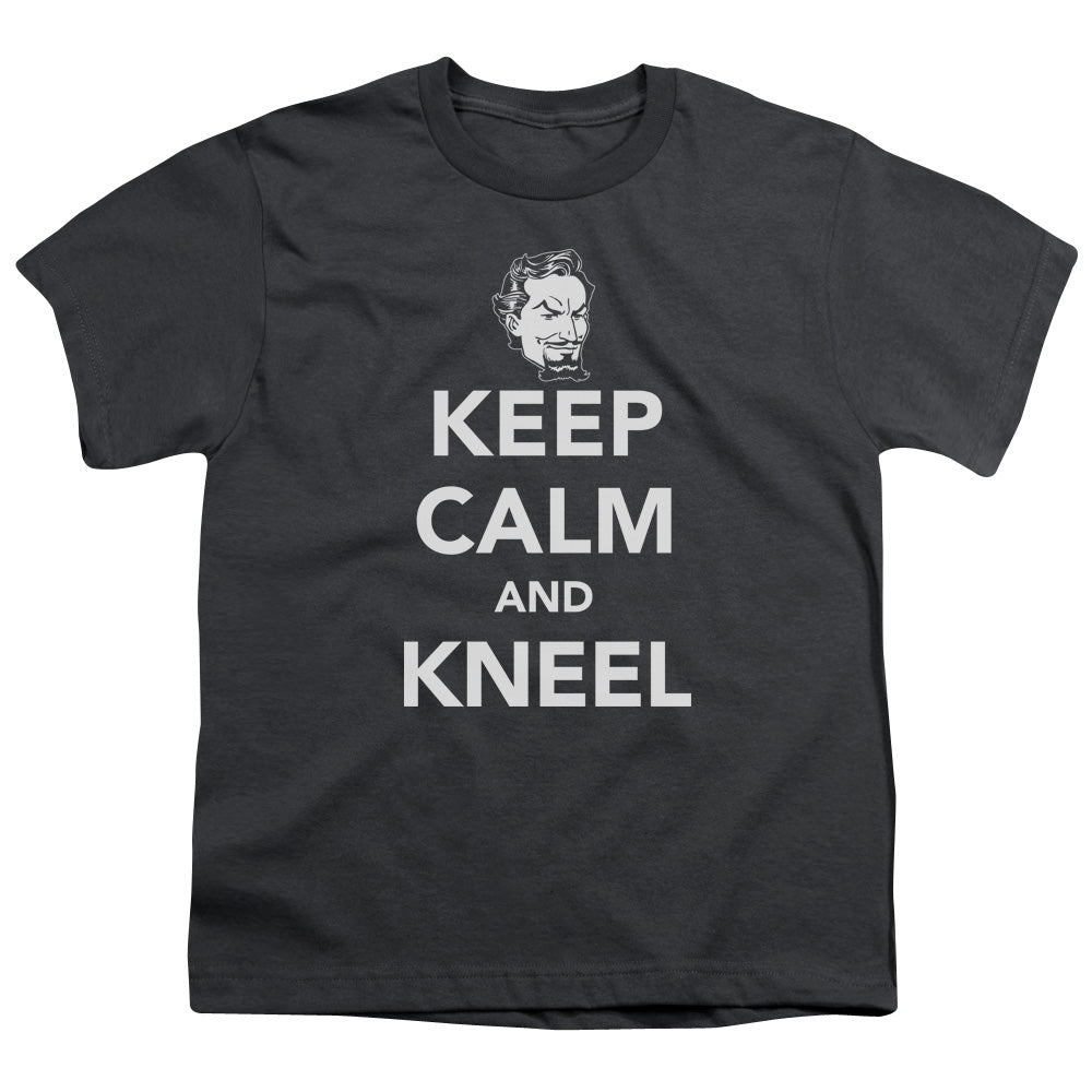 DC Comics Keep Calm and Kneel Kids Youth T Shirt Charcoal Officially Licensed