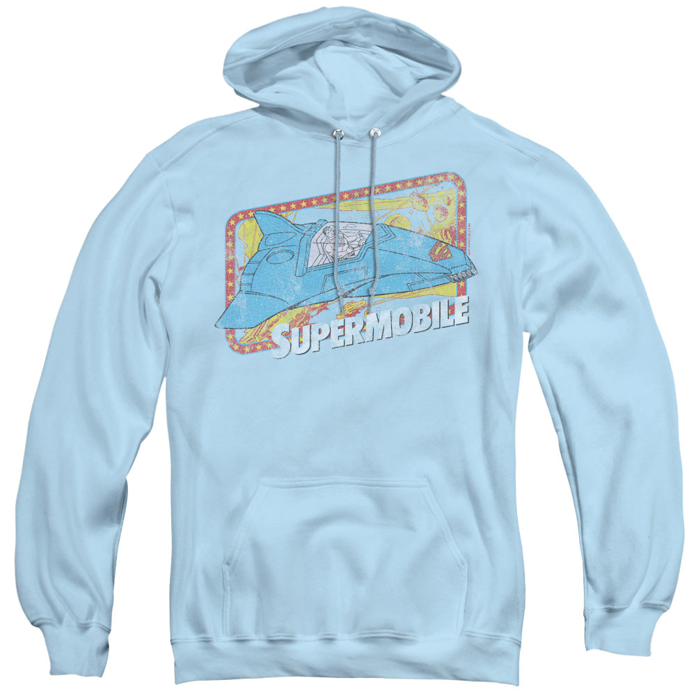 DC Comics Supermobile Mens Hoodie Light Blue Officially Licensed