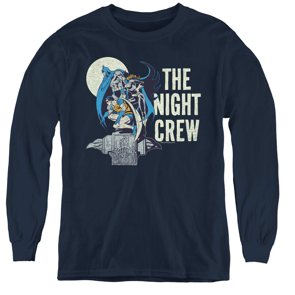 DC Comics Night Crew Long Sleeve Kids Youth T Shirt Navy Blue Officially Licensed
