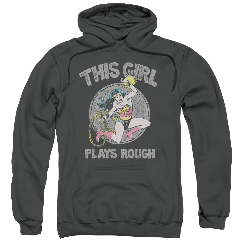 DC Comics Plays Rough Mens Hoodie Charcoal Officially Licensed