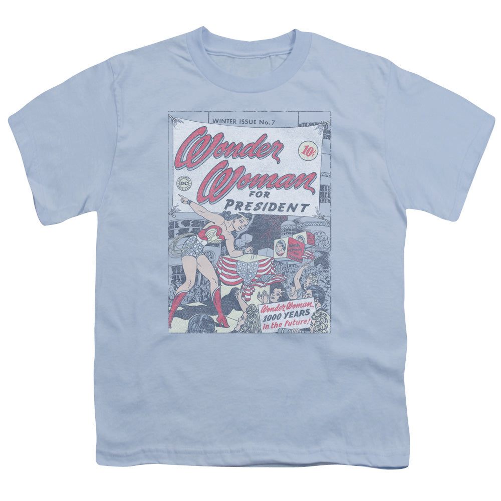 DC Comics Ww for President Kids Youth T Shirt Light Blue Officially Licensed