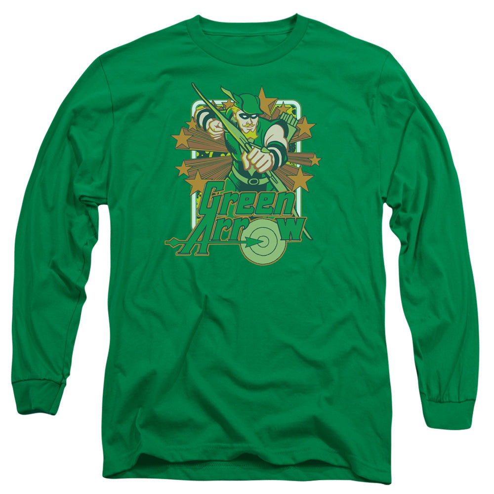 DC Comics Green Arrow Stars Mens Long Sleeve Shirt Kelly Green Officially Licensed