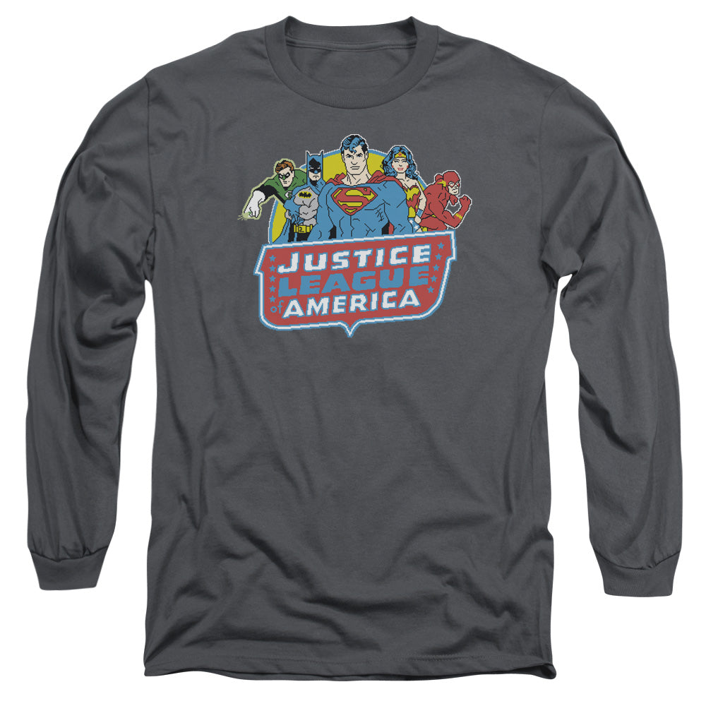 DC Comics 8 Bit League Mens Long Sleeve Shirt Charcoal Officially Licensed