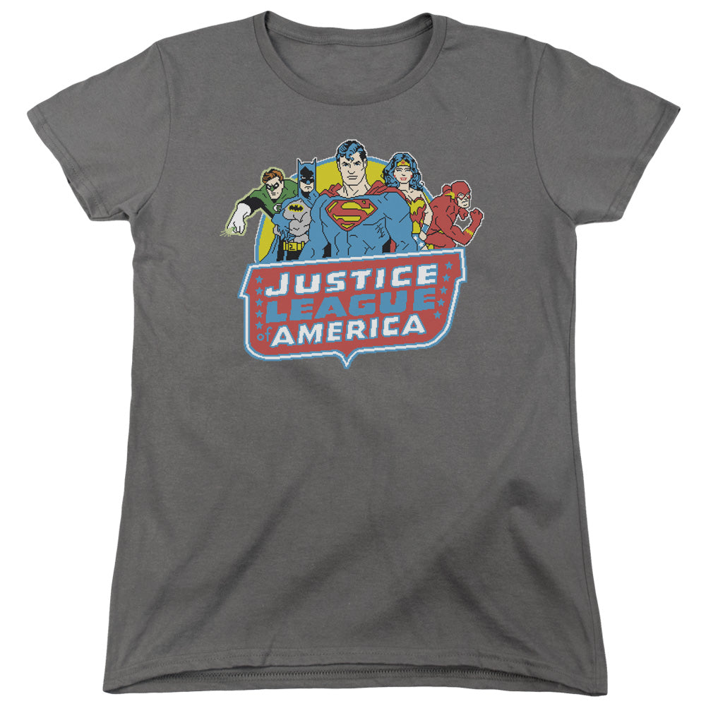 DC Comics 8 Bit League Womens T Shirt Charcoal Officially Licensed