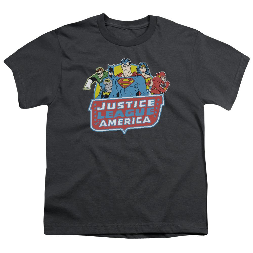 DC Comics 8 Bit League Kids Youth T Shirt Charcoal Officially Licensed