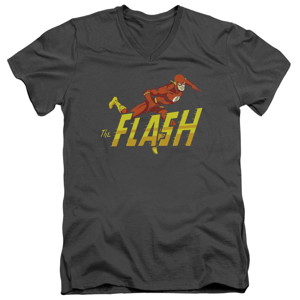 DC Comics Flash 8 Bit Flash Mens Slim Fit V Neck T Shirt Black Officially Licensed
