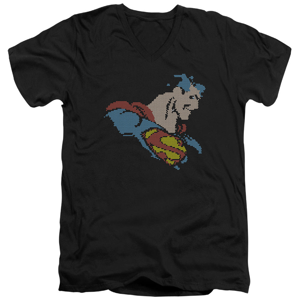DC Comics Lite Brite Superman Mens Slim Fit V Neck T Shirt Black Officially Licensed