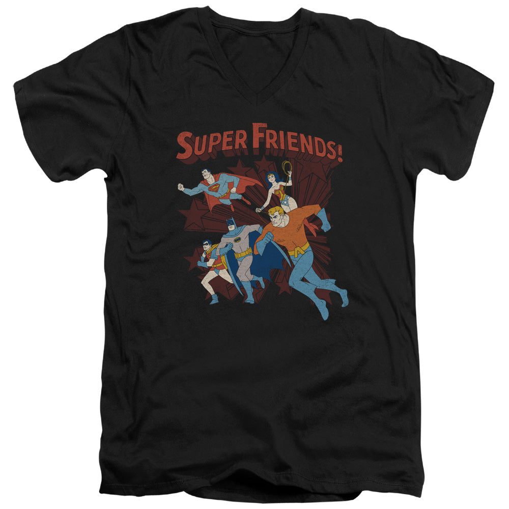 DC Comics Super Running Mens Slim Fit V Neck T Shirt Black Officially Licensed