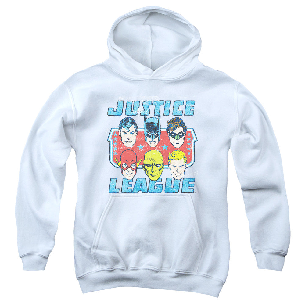 DC Comics Faces of Justice Kids Youth Hoodie White Officially Licensed