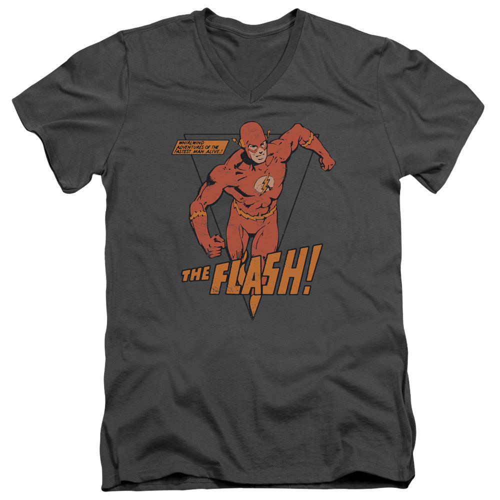 DC Comics Flash Whirlwind Mens Slim Fit V Neck T Shirt Charcoal Officially Licensed