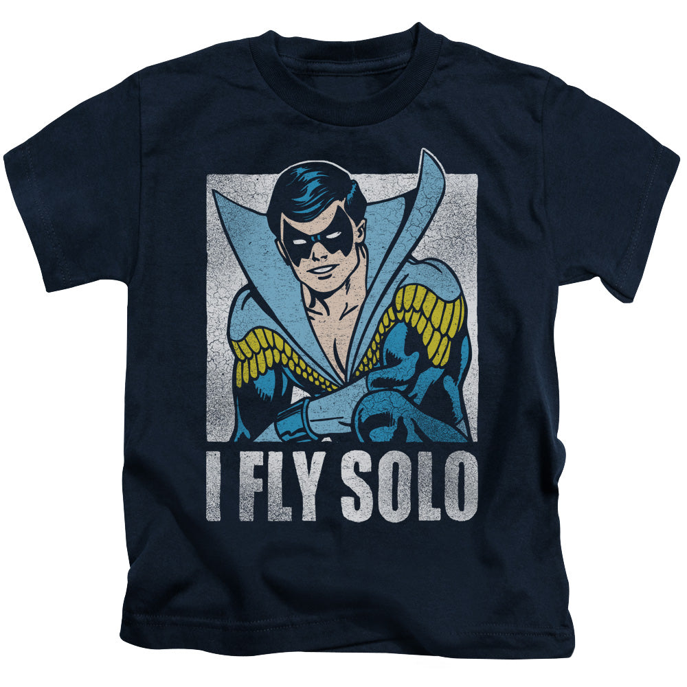 DC Comics Fly Solo Juvenile Kids Youth T Shirt Navy Blue Officially Licensed