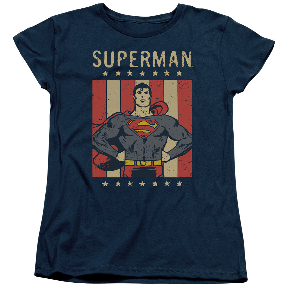 DC Comics Retro Liberty Womens T Shirt Navy Blue Officially Licensed
