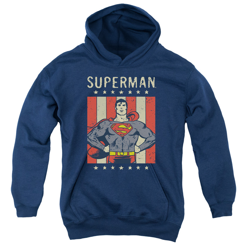DC Comics Retro Liberty Kids Youth Hoodie Navy Blue Officially Licensed