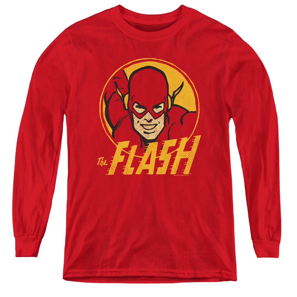 DC Comics Flash Flash Circle Long Sleeve Kids Youth T Shirt Red Officially Licensed