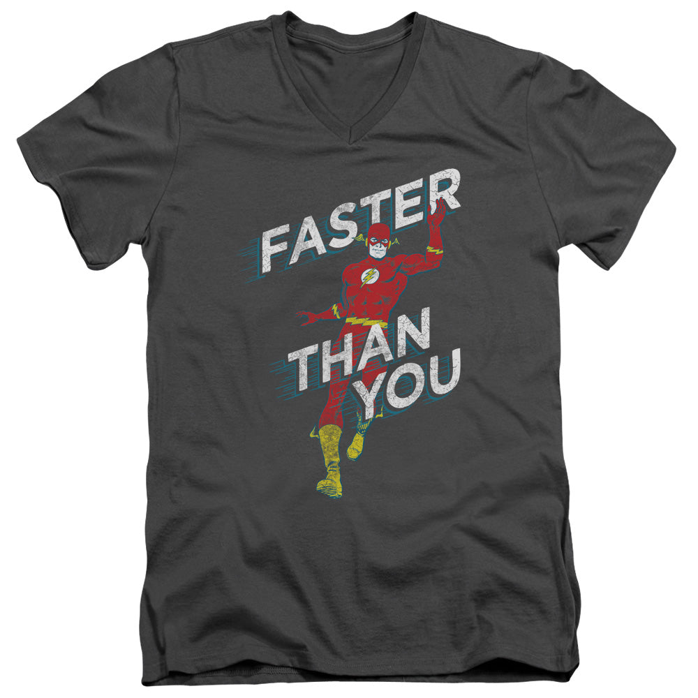 DC Comics Flash Faster Than You Mens Slim Fit V Neck T Shirt Charcoal Officially Licensed